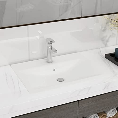 WIFESE Lavello Bianco in Ceramica di Lusso con Foro Rubinetto Lavabo Da Appoggio Lavatoio Ceramica Lavabo Bagno Sospeso Lavandino Da Appoggio Lavabo Sospeso Mobile Sospeso Bagno 60x46x16 cm