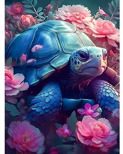 NAIMOER Schildkröte Diamond Painting Erwachsene, 5D Blumen Diamant Painting Bilder Erwachsene, DIY Blumen Diamond Painting Bilder Tiere Diamant Malerei Kinder Set für Home Dekor 30x40cm