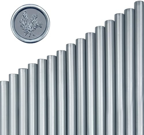 Meomchee 15 Stück Siegelwachs Silbrig Wachssiegel Sticks für 11mm Klebepistole, Wachssiegel Selbstklebend für Karten Umschlag Hochzeit Einladungen