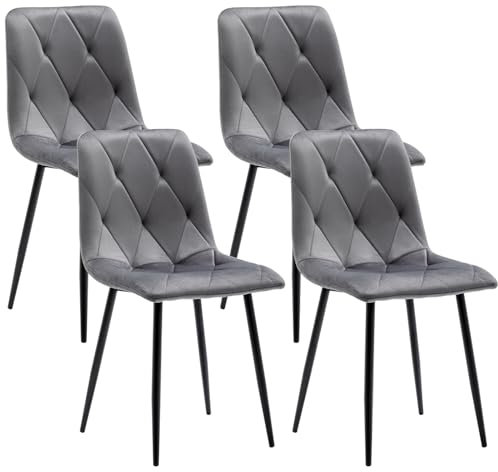 Artist Hand Set of 4 Dining Chairs for Dining Room Living Room, Velvet Fabric Dining Chairs Set of 4 with Backrest Upholstered Seat Solid Metal Legs, Gray