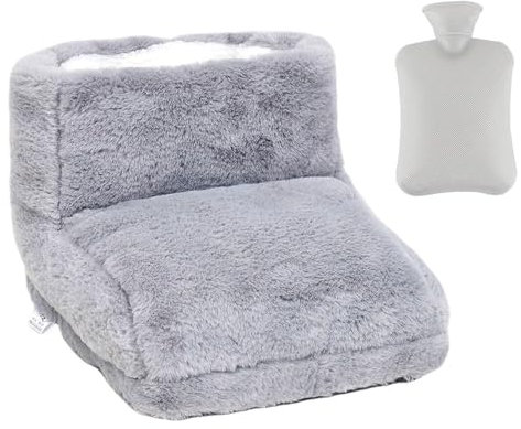 ZOYDP Chauffe-pieds non électrique pour femme, lavable et amovible avec bouillotte de 1 000 ml, chauffe-pieds pour homme et femme - Soulage les pieds pour l'hiver à la maison et au bureau (gris)