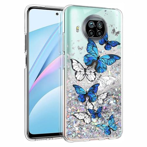 Anreixx Glitter Hülle für Xiaomi Mi 10T Lite 5G, Niedliche Schmetterling Muster Silikonhülle mit glänzenden Sparkle Bling Quicksand & Soft TPU Bumper Kissen