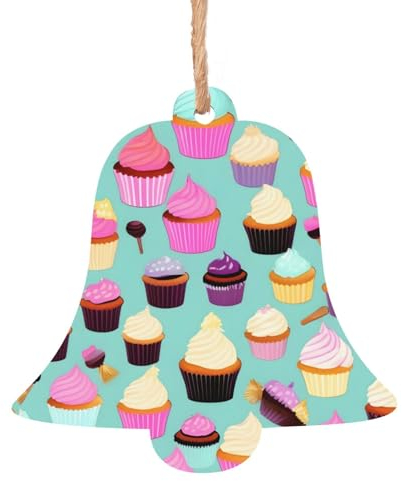 Cupcake-Muster Druck Holzglocken Weihnachtsbaum hängende Dekoration, für Urlaub, Party, Hochzeit, Weihnachten, Heimdekoration