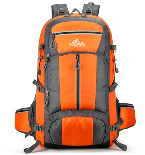 VOKUVIKU Trekkingrucksack Reiserucksack Campingrucksack Wanderrucksack Großer Rucksack für Herren Damen 50L (1er Pack), Orange