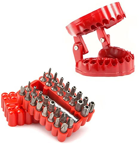 Denture Screwdriver Bit Organizer Holder with Magnetic Base,Drill Bit Holder with 32Pcs Bits and 1 Extension Socket