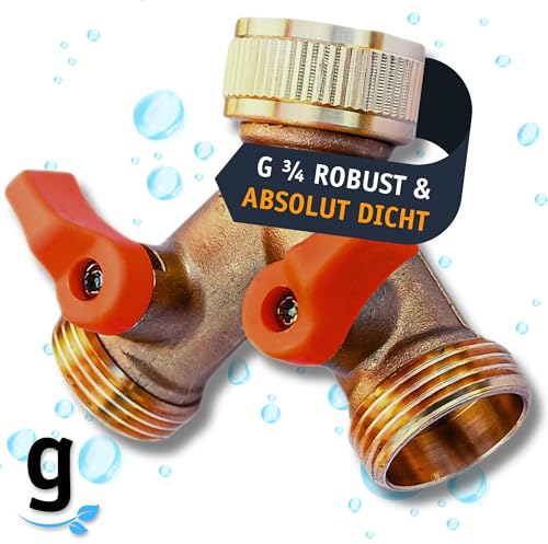 Gardazon 2-Wege Wasserhahn Adapter - 3/4” Zoll Y Verteiler mit Absperrventil, Doppelanschluss - Ideal für Gardena System, Wasseranschluss Verteiler für Garten und Waschmaschine