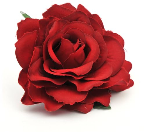 Wisafory 10 Stück Künstliche Blumenköpfe Rosen Blütenköpfe RosenKöpfe Kunst Blumen Rosen Köpfe Kunstblumen Rosen Seidenblumen Dekoration für Hochzeit Party DIY Basteln 11 cm Dunkelrot