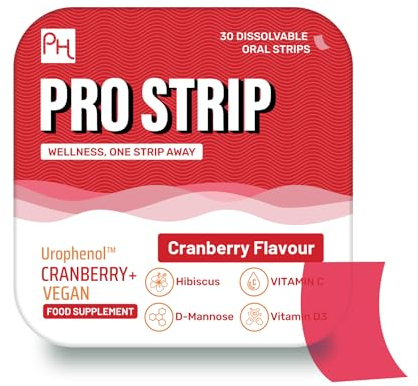 PROSTRIP® Cranberry+ Urofenolo™ Fornisce 36 mg di proantocianidine (PAC) - Aggiunto con D-mannosio, ibisco organico, vitamina D3, B6 e C – 30 strisce vegane orali – di Prowise Healthcare