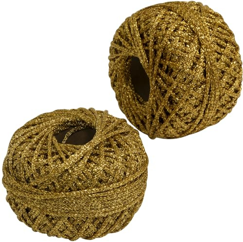 AERZETIX - C73415 - Lot de 2 Pelotes de cordon tressé 50 m x 2 mm fil brillant - couleur doré - rouleau fil ficelle métallisé décoration projets créatifs art emballage torsadé