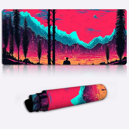 LJSPTU Tapis de Souris de Jeu Professionnel avec scène rétro vibrante, Tapis de Souris (60 x 35 x 0,3 cm) de Grande Taille pour Le Bureau et la Maison.