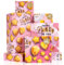 Larcenciel Geschenkpapier Geburtstag, Rosa Geschenkpapier mit Aufkleber, Herzen Stern Luftballon Vintage Geschenkpapier für Mädchen Kinder, Geschenkverpackungen für Baby Shower Party (70x50cm, 4Blatt)