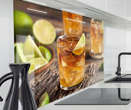 timalo Spritzschutz Wand für Herd, Küche Küchenrückwand Glasoptik | Acryl Glas 2mm | Glasrückwand Acrylglas Wandpaneele Rückwandschutz Platte | 160x50cm Cocktail mit Limetten