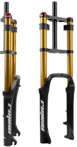 Mountain Bike Suspension Fork 20 Inch 4.0 Fat Tire Bike Fork 120mm Travel 1-1/8 Straight Air Fork Double Shoulder Disc Brake Front Fork 9 * 135mm QR Rebound Adjust(Gold)
