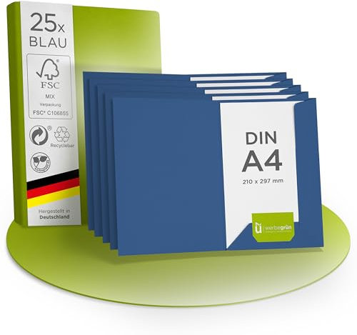 25 x Präsentationsmappe A4 in blau, FSC® MIX 70%, sehr stabile Dokumentenmappe 320g/m² Karton mit Visitenkartenschlitz, passt in C4-Umschlag, Made in Germany, direkt vom Hersteller Werbegrün