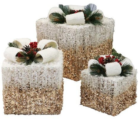 BFYDOAA Boxen mit Schleife, 3 Größen, beleuchtete Geschenkboxen unter dem Weihnachtsbaumschmuck, für Urlaub, Neujahr, Haus und Hof, Dekoration (ohne Lichter)