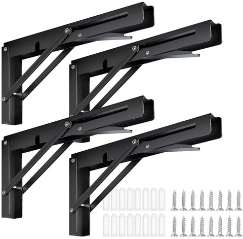 Vivikivi 4 Stück Klappkonsole Schwerlast,200 mm bis 609 mm Klappregalhalterungen,Maximale Belastung:220 lb/100 kg,Metall Klappwinkel Tischhalter,DIY Klappkonsole,Platzsparend (Schwarze, 400mm)