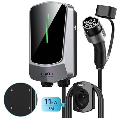 QIAO)) EV-Ladegerät Typ 2, 11 kW Haus Elektrofahrzeug Ladestation Wallbox Ladegerät mit 5m Typ 2 Kabel, 3-Phasen 16A, LED-Display, Kabelhalter und EV-Wandladegeräte für elektrische Hybridautos