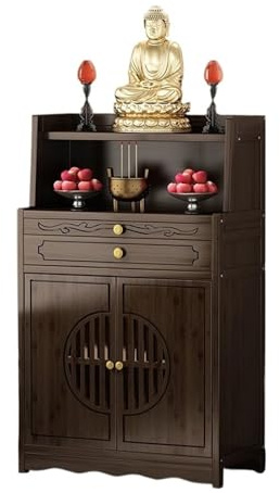 GLDWEY Altartisch, Meditationstisch, Altar, Massivholz, handgeschnitzter Hexenaltartisch, Handgefertigter Etagentisch Puja, Gebet,Buddha Schrein Altar Meditationstisch aus massivem Holz