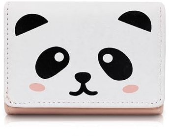 FuninCrea Portefeuille Femme Petit Format, Porte Monnaie Femme à Motif de Dessins Animés avec 7 Fentes pour Cartes et Fenêtres ID, Porte Carte pour Carte d'Organisation Monnaie (Panda,Rose)