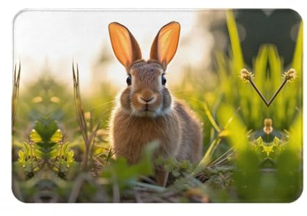 WZYWHJ Anti-Slip Doormat 16 x 24 in Floor mat Rugs Easy to Clean Suitable for Front Door, Living Room, Bathroom Rabbit in The Grass Printed