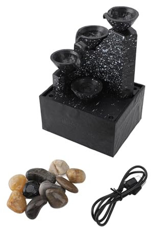 Tischbrunnen, Fels-Wasserfall-Funktion mit LED-Licht, 4-stufiger Fels-Wasserfall-Brunnen für den Innenbereich, Zen-Entspannung, Tischbrunnen, Wasserpumpe für Heim- und (Tinte