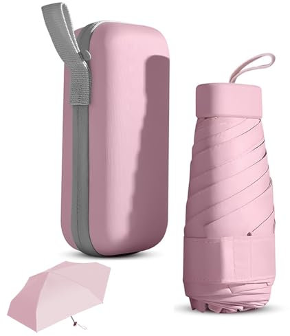 Wisebom Mini Ombrello con Custodia - 6 Costole Ultraleggero Portatile da Viaggio Pieghevole, UPF>50+ da Sole/Pioggia/Antivento per Donne Uomini Bambini