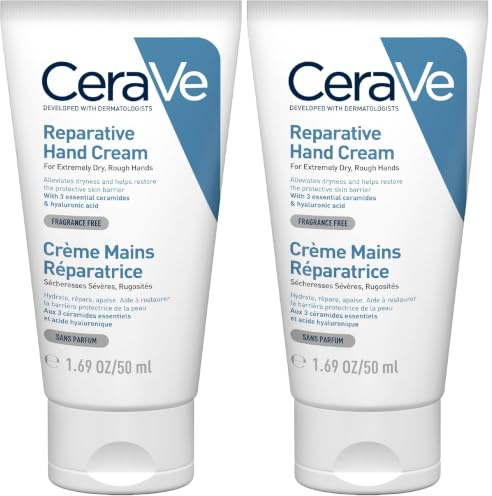 CeraVe Regenerierende Handcreme, Sanfte Creme bei empfindlicher Haut, Ohne Duftstoffe, Bei Neurodermitis oder Allergien, Mit Hyaluronsäure und essenziellen Ceramiden, 50 ml (Packung mit 2)