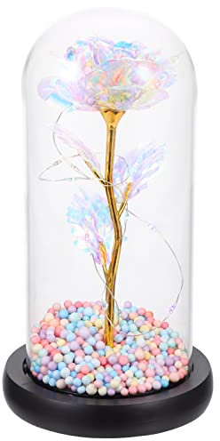 Ciieeo Led Glaskuppel Tischlampe Mit Künstlicher Goldener Rosenblüte Dekorative Nachtlicht Beleuchtung Für Wohnzimmer Und Schlafzimmer Romantisches Valentinstagsgeschenk