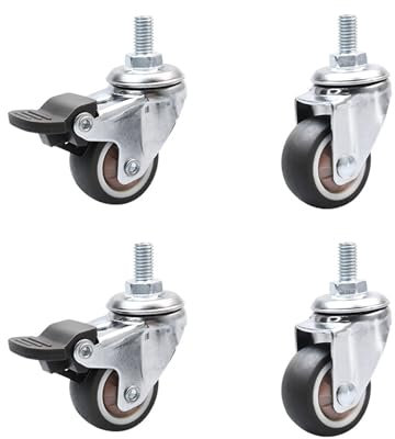 Lenkrollen für Möbel, M8 Möbelrollen Klein 2 Rollen mit Bremse und 2 Ohne Bremsen 360° Drehbar, Rutschfeste Gummirollen für Innen Außen Möbel (1.5 Zoll)