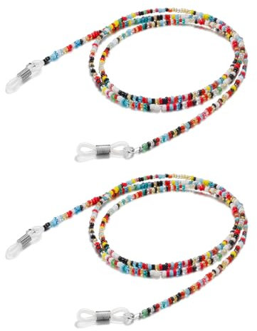 ZORVUJI Lot de 2 chaine lunettes femme, perles colorées, antidérapantes, accessoires élégants pour lunettes de lecture et de soleil