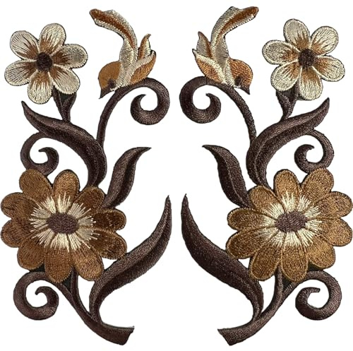 Pair of Brown Bird Flower Embroidered Badges Patches Iron Sew On Cloth Appliques