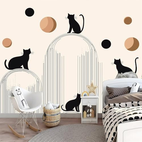 IHFMPFKJ Papier Peint Mural Moderne et Simple Motif Chat, Impression Photo personnalisée, 350 x 256 cm, décoration Murale intissé, Affiche, Image, Design, Peinture Murale Moderne pour Salon, Chambre