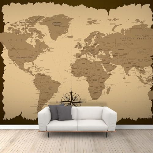 Nautical map 3D Wall Mural Vintage Nautical Map Brown Photo Wallpaper, Luxury Wall Mural Decoration Poster Picture Design Modern 200x140cm(W x H) Murals for Living Room Kids Bedroom