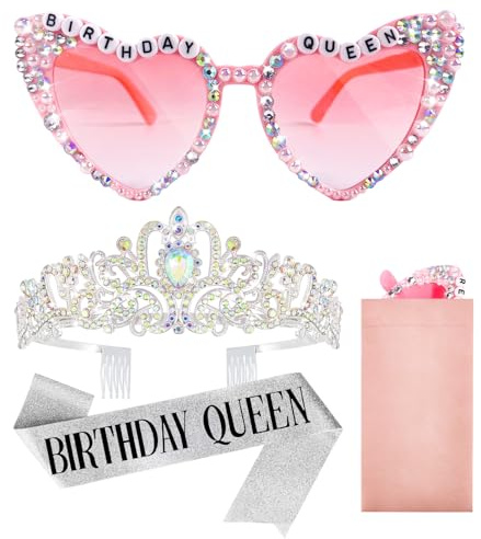 Geburtstagssonnenbrille, Krone und Schärpe für Frauen, Geburtstag Deko | Krone Geburtstag Erwachsen Töchter Mama Oma, Geburtstagsparty-Dekoration, Birthday Queen