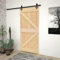 Higsose Porta scorrevole in legno di pino massiccio, porta interna, divisorio per soggiorno, camera da letto, ufficio o cucina, design moderno, marrone e nero, 80 x 210 cm