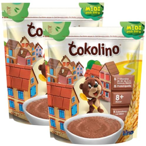 LINO Instant-Weizenbrei mit Kakao – 500 g Beutel | Für Kleinkinder ab 8 Monaten | Schnell zubereitet, 2 ER