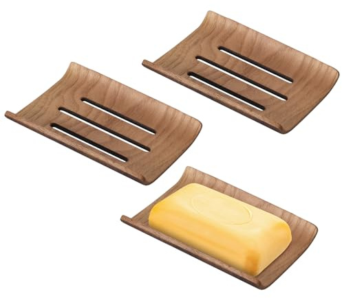 Porte-Savon en Bambou en Bois Naturel,Lot de 3 Portable Boite Savons Voyage,Boite a Savons avec Evacuation,Porte-Savon Cuisine AntidéRapants, pour Douche, Voyage, Randonnée, Salle de Bain