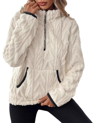 ROFUSSO Felpa Morbida da Donna Maglia Invernale in Pile a Maniche Lunghe Felpa Casual Invernale Maglione Caldo in Sherpa con Tasche