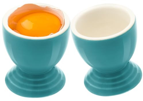 vibedor 2 Pcs Colorful Egg Cups Ceramic Egg Cups, Porcelain Egg Holders for Hard Boiled Egg and Soft Boiled Egg in Restaurant, Kitchen, Parties or Dinning(Caribbean)