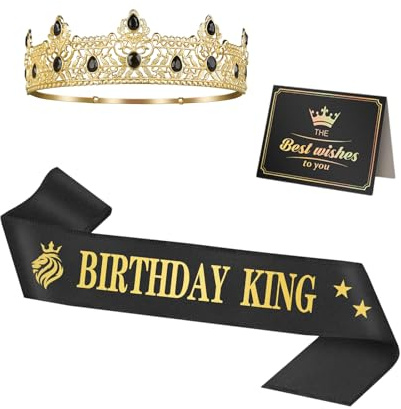OuryTech Geburtstagskrone, Krone für Mädchen, Birthday Girl Krone, Tiara, Diadem, Party Dekoration, Geschenke für Männer, Geburtstags Deko mit Krone und Schärpe, 3 Stück