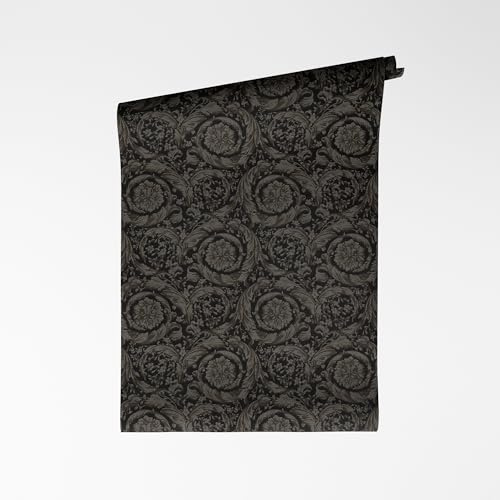 A.S. Création Kreise-Vliestapete – Schwarz, Grau, Metallic – 10,05 x 0,53 m | Modernes Kreise-Muster als moderner Blickfang – schimmernde Mustertapete, einfach zu verkleben & spurlos abziehbar