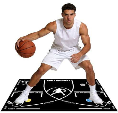 Basketball Fußmatte Trainingsmatte 120x80cm Silent Basketball Matte für Agilität, Koordination, Rutschfeste Schritttechnik Trainingszubehör Basketball Dribbling Matte für Innen Außen Kinder Erwachsene