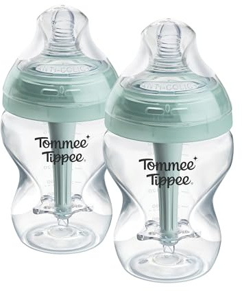 Tommee Tippee Biberons, biberon Anti-colique Avancé, 260ml, avec tétine à débit lent pour une prise en bouche naturelle, tube de ventilation anti-colique, lot de 2