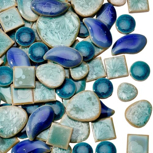 SOFPLATE 500G 4 Stile Grüne Mosaikfliesen Gemischte Mosaikfliesenstücke Kleine Runde Tropfenform Quadratische Porzellankeramik Türkis Opak Flachrückseite Glatte Cabochons Für Haus Garten Badezimmer Wa