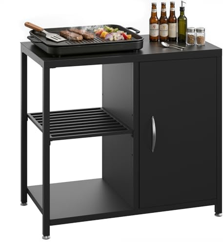 DSNAPE Outdoor Küche Schrank mit Offenes Regal, Modulares Design, Schwarz | Outdoor Küchentisch Wetterfest für Pizzaofen & Grill, Tisch mit Stauraum für Außenküche, Tragkraft 136kg, Höhe 90 cm