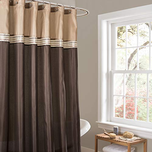 Lush Decor Terra Rideau de Douche en Tissu rayé Neutre décoration de Salle de Bain, Polyester, Marron/Beige, 182,88 x 182,88 cms