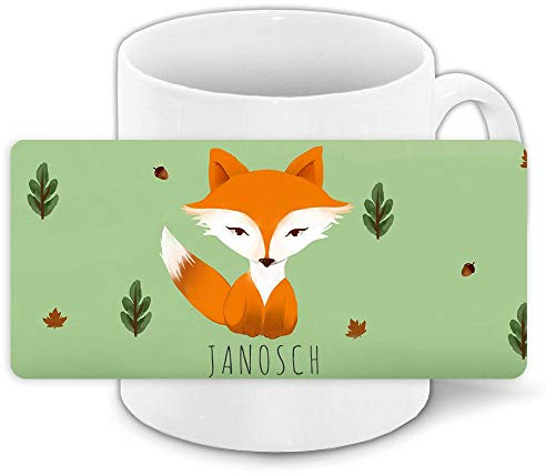 Tasse mit Namen Janosch und schönem Motiv mit süßem Fuchs im Aquarell-Stil | Keramik-Tasse | Kinder-Tasse