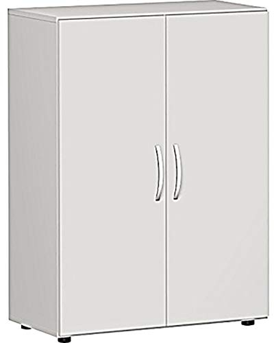 Gera Möbel, B x T x H 800 x 420 x 1104 mm, 3 OH, 2 Böden Justierfüße Büro-Flügeltürenschrank, Holz, lichtgrau, 60 x 43 x 120 cm