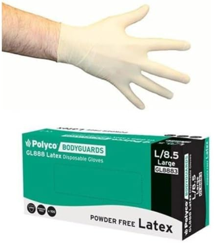 Bodyguard GL8881 Powder Free Disposable Latex Glove, S Size, White, Pack of 100