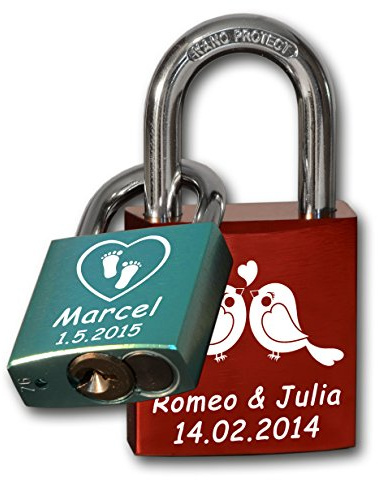 Familien Liebesschloss | 1x 40mm (rot) + 1x 30mm (hell blau) | Premium Markenschloss | Perfekts Geschenk für die Geburt eines Sohnes | kompatibel mit ABUS